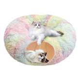 FelRelWel pastel-colored fluffy Cat Tunnel Bed with two white and gray cats lounging comfortably